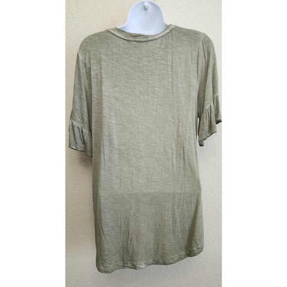Knox Rose Green Heathered Ruffled Short Sleeves Top Medium Lightweight Stretch - Picture 3 of 5